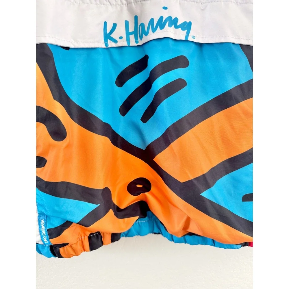 Members Only Keith Haring Windbreaker Jacket Pop Art Graphic Anorak Multicolor